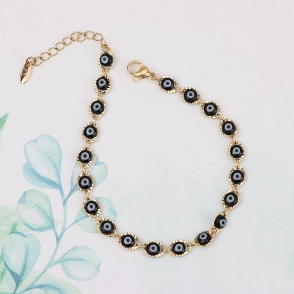 "Evil Eye Rose Gold Bracelet with Adjustable Chain - Elegant Design, XPBL0822 - Picture 3 of 12